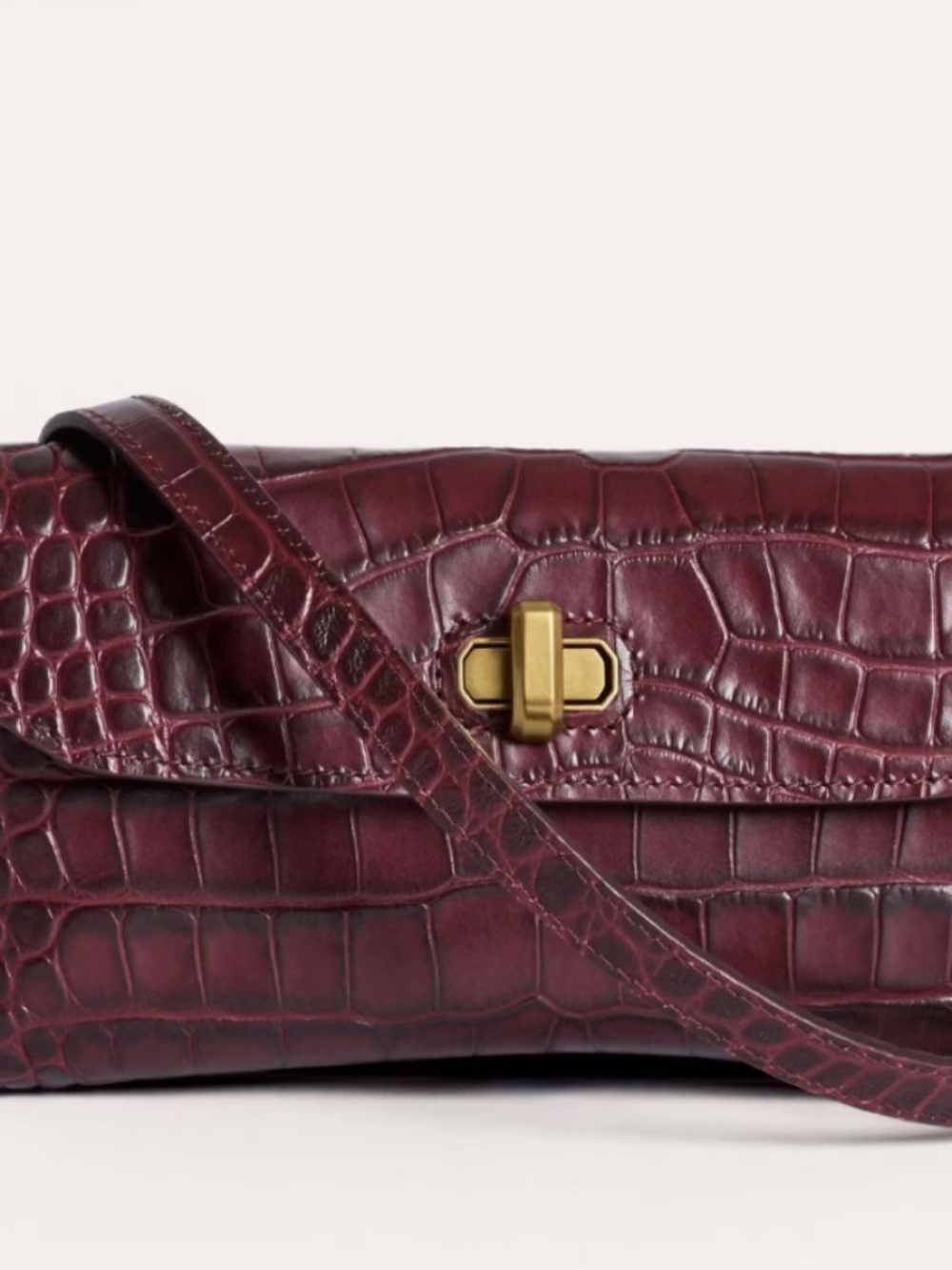 ME+EM small pouch in Burgundy croc embellished Italian leather